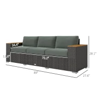 Outsunny 3-Seat Outdoor Patio Sofa, PE Wicker Outdoor Couch with  Extra Wide Deep Seat, Wide Armrests 4" Cushions, Dark Gray(m-3)