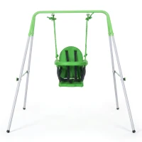Outsunny Toddler Swing Set with Metal Stand, Safety Seat Belt for Kids Aged 6-36 Months, Backyard Indoor & Outdoor Use, Green(m-11)