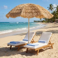 Outsunny 6FT Tiki Umbrella, Outdoor Hawaiian Style Patio Umbrella with 8 Ribs, Carry Bag, Outdoor Tiki Bar, Tropical Palapa(m-10)