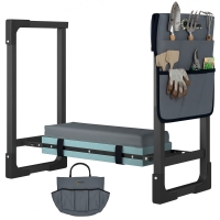 Outsunny Garden Kneeler and Seat, Heavy Duty Foldable Gardening Stool with Thicker Soft Kneeling Pad, Extendable Steel Leg