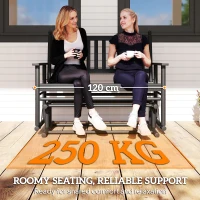 Outsunny Wooden Patio Glider Bench, Wood Log Outdoor Loveseat with High Back and Armrests, Heavy Duty 550lbs Capacity, 2-Seat, Black(m-5)