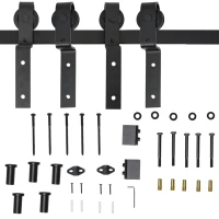 HOMCOM 6.6FT Carbon Steel Sliding Barn Door Kits Hardware Closet Set Track System for Double Wooden Door Roller(m-16)