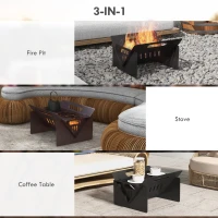 Outsunny 3-in-1 Stove, Wood Burning Firepit, Coffee Table with Quick Assembly and Carrying Bag, Black(m-4)