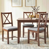 HOMCOM Set of 4 Dining Chairs, Upholstered X-Back Dining Room Chairs with Rubberwood Legs and Padded Seat for Kitchen, Walnut(m-10)