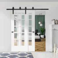 HOMCOM 6.6FT Carbon Steel Sliding Barn Door Kits Hardware Closet Set Track System for Double Wooden Door Roller(m-2)