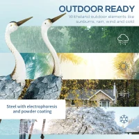Outsunny Crane Garden Statues, 28.5" & 29" Standing Bird Sculptures, Metal Yard Art Decor, Landscape Decoration Set of 2, Blue(m-5)