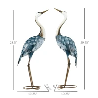 Outsunny Crane Garden Statues, 28.5" & 29" Standing Bird Sculptures, Metal Yard Art Decor, Landscape Decoration Set of 2, Blue(m-3)