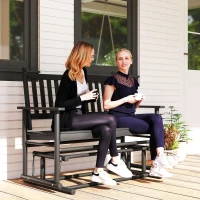 Outsunny Wooden Patio Glider Bench, Wood Log Outdoor Loveseat with High Back and Armrests, Heavy Duty 550lbs Capacity, 2-Seat, Black(m-10)