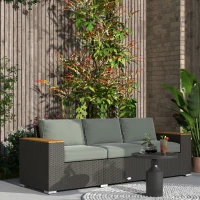 Outsunny 3-Seat Outdoor Patio Sofa, PE Wicker Outdoor Couch with  Extra Wide Deep Seat, Wide Armrests 4" Cushions, Dark Gray(m-10)