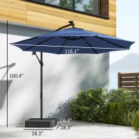 Outsunny 10 ft Cantilever Patio Umbrella with Light, Weight, Offset Hanging Outdoor Umbrella with Protective Cover, Dark Blue(m-3)