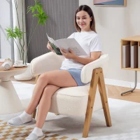 HOMCOM Sherpa Fleece Accent Chair, Upholstered Armchair with Solid Wood Legs and Steel Frame for Living Room, White(m-9)