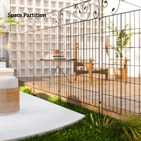 Outsunny Garden Fence, 4 Pack Steel Fence Panels, 11.5' L x 43" H, Rust-Resistant Decorative Border Flower Edging for Yard, Landscape, Patio, Outdoor Decor, Square Vines(m-6)