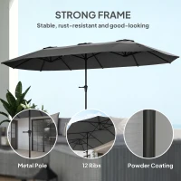 Outsunny 13ft Double-Sided Patio Umbrella with Crank Handle, for Poolside, Deck, Garden,  Dark Grey(m-6)