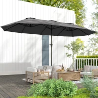 Outsunny 13ft Double-Sided Patio Umbrella with Crank Handle, for Poolside, Deck, Garden,  Dark Grey(m-7)
