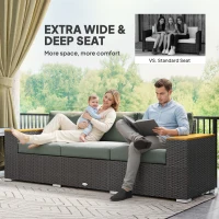 Outsunny 3-Seat Outdoor Patio Sofa, PE Wicker Outdoor Couch with  Extra Wide Deep Seat, Wide Armrests 4" Cushions, Dark Gray(m-4)