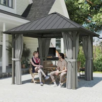 Outsunny 10' x 10' Hardtop Gazebo with Galvanized Steel Roof, Permanent Garden Gazebo with Netting and Curtains(m-10)