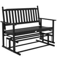 Outsunny Wooden Patio Glider Bench, Wood Log Outdoor Loveseat with High Back and Armrests, Heavy Duty 550lbs Capacity, 2-Seat, Black(m-1)