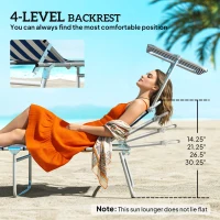 Outsunny Outdoor Pool Chaise Lounge Chair, Folding Tanning Chair with Sun Shade, Blue and White(m-4)