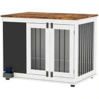 PawHut 39" Dog Crate Furniture Side Table for Large Dogs with Three Doors, Blackboard & Non-Slip Foot Pads, White(m-1)
