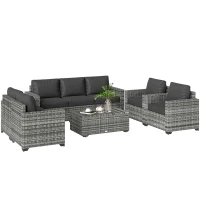 Outsunny Patio Furniture Set, Cushions, Sofa, Loveseat, Storage Table, Gray(m-11)