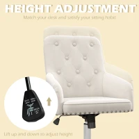 HOMCOM Modern Mid-back Desk Chair with Button Tufted Velvet Back, Nailhead Trim, Swivel Home Office Chair with Adjustable Height, Curved Padded Armrests, White(m-4)