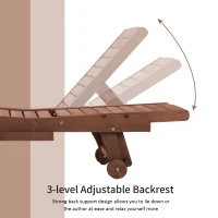 Outsunny Chaise Lounge Chair Outdoor Wooden Pool Lounge Chair with 3-level Adjustable Backrest, Built-In Table and Rolling Wheels, Sun Tanning Chair for Beach Poolside Sunbathing, Brown Red(m-5)