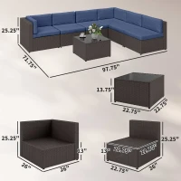 Outsunny 7 Piece Patio Furniture Set, All Weather PE Rattan Outdoor Furniture Conversation Sets with Glass Top Coffee Table(m-3)