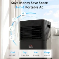 HOMCOM 8000 BTU Portable Air Conditioner with Dehumidifier, Cooling Fan, Sleep, Remote, 24H Timer, Auto Off, Black(m-5)