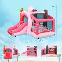 Qaba Inflatable Bounce House with Ball Pool, Basketball Hoop, Jumping Bouncy Castle with Blower for Indoor Outdoor, Pink(m-3)