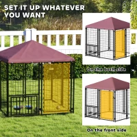 PawHut Welded Wire Outdoor Dog Kennel with 360° Rotating & 4 Levels Adjustable Bowls, Waterproof Cover, 4.6' x 4.6' x 5'(m-8)