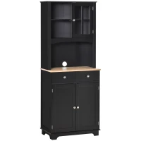HOMCOM Freestanding 67" Kitchen Buffet with Hutch, Pantry Cabinet with Microwave Stand, Adjustable Shelf, 2 Drawers, Cupboard, Black(m-1)