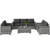 Outsunny Patio Furniture Set, Cushions, Sofa, Loveseat, Storage Table, Gray(m-1)