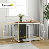 PawHut 39" Dog Crate Furniture Side Table for Large Dogs with Three Doors, Blackboard & Non-Slip Foot Pads, White(m-3)