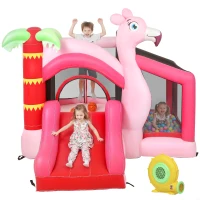 Qaba Inflatable Bounce House with Ball Pool, Basketball Hoop, Jumping Bouncy Castle with Blower for Indoor Outdoor, Pink(m-1)