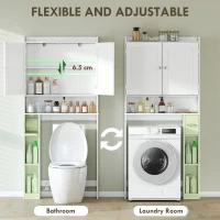 HOMCOM Modern Over the Toilet Storage Cabinet with 2 Doors, Above Commode Storage Cabinet with Toilet Paper Holder, White(m-5)