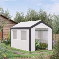 Outsunny 10' x 7' x 7' Greenhouse, Walk-in Outdoor Tunnel Green House with PE Cover, Steel Frame, 2 Roll-Up Zipper Doors & 4 Windows for Flowers, Vegetables, Tropical Plants, White(m-10)