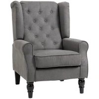 HOMCOM Wingback Accent Chair for Living Room, Button-Tufted Lounge Chair with Round Armrests and Wood Legs, Dark Gray(m-11)