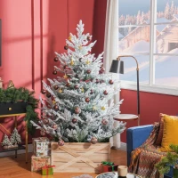 HOMCOM 6 FT Artificial Christmas Tree, Flocked Hinged Xmas Tree with 795 Tips, Steel Base, Auto Open, Green(m-10)