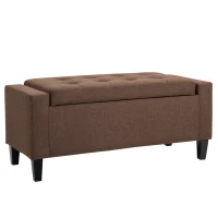 HOMCOM 36" Ottoman with Storage, Storage Ottoman Bench with Lift Top and Rubberwood Legs, Linen Upholstered Entryway Seat with for Living Room, Bedroom, Holds up to 330 lb, Dark Brown(m-1)