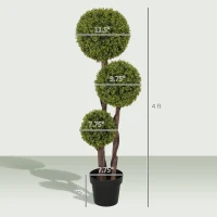HOMCOM 45.3" Artificial Ball Boxwood Topiary Tree Fake Plant in Pot for Indoor Outdoor Living Room Decoration Green(m-3)