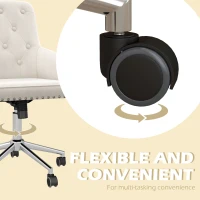 HOMCOM Modern Mid-back Desk Chair with Button Tufted Velvet Back, Nailhead Trim, Swivel Home Office Chair with Adjustable Height, Curved Padded Armrests, White(m-7)