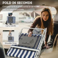 Outsunny Tanning Chair with Face Hole and Side Table, 5-Position Folding Outdoor Chaise Lounge Chair, Blue and White(m-7)