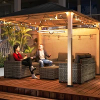 Outsunny Patio Furniture Set, Cushions, Sofa, Loveseat, Storage Table, Gray(m-9)