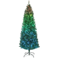 HOMCOM 7ft Artificial Christmas Tree with Colorful DIY Synchronized Lights, Remote, Hinged Slim Fir with Daily Timer(m-11)
