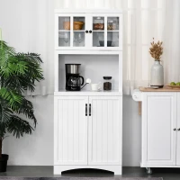 HOMCOM Storage Cabinet with Adjustable Shelves and Microwave Space, Kitchen Hutch, 70" Pantry Cabinet with Glass Framed Door, W(m-10)
