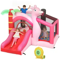 Qaba Inflatable Bounce House with Ball Pool, Basketball Hoop, Jumping Bouncy Castle with Blower for Indoor Outdoor, Pink(m-11)