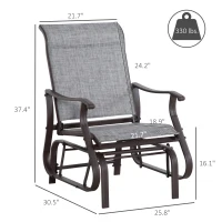 Outsunny Outdoor Glider Chair, Gliders for Outside Patio with Steel Frame and Mesh Fabric for Backyard, Garden, and Porch, Gray(m-3)