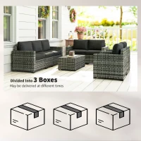 Outsunny Patio Furniture Set, Cushions, Sofa, Loveseat, Storage Table, Gray(m-8)