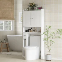 HOMCOM Modern Over the Toilet Storage Cabinet with 2 Doors, Above Commode Storage Cabinet with Toilet Paper Holder, White(m-9)