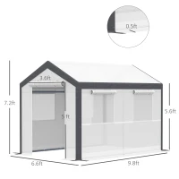 Outsunny 10' x 7' x 7' Greenhouse, Walk-in Outdoor Tunnel Green House with PE Cover, Steel Frame, 2 Roll-Up Zipper Doors & 4 Windows for Flowers, Vegetables, Tropical Plants, White(m-3)
